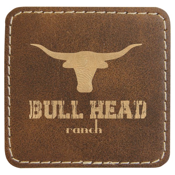 2 1/2" x 2 1/2" Rustic/Gold Engraved Faux Leather Patch with Adhesive - Rustic