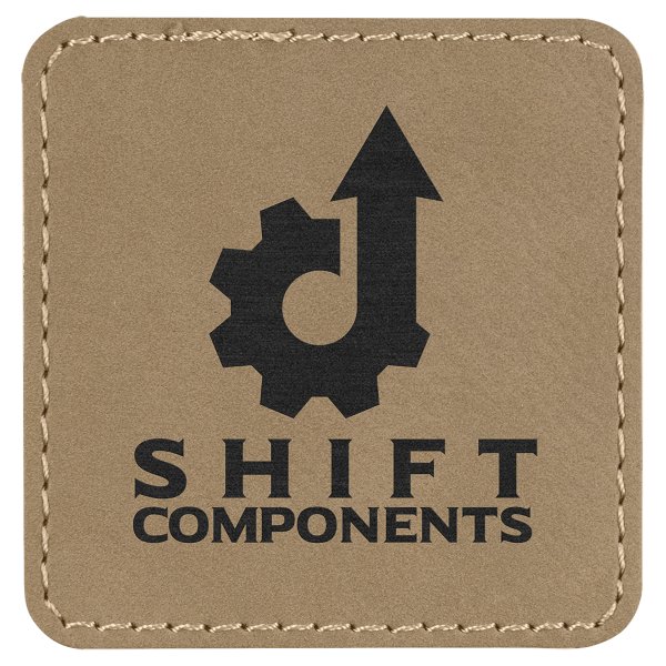 2 1/2" x 2 1/2" Light Brown Engraved Faux Leather Square Patch with Kota Pro Adhesive - Light Brown