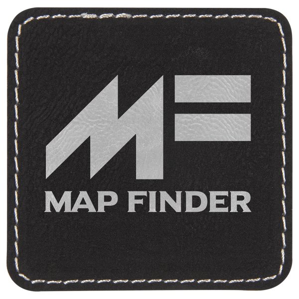 2 1/2" x 2 1/2" Black/Silver Engraved Faux Leather Square Patch with Kota Pro Adhesive - Black