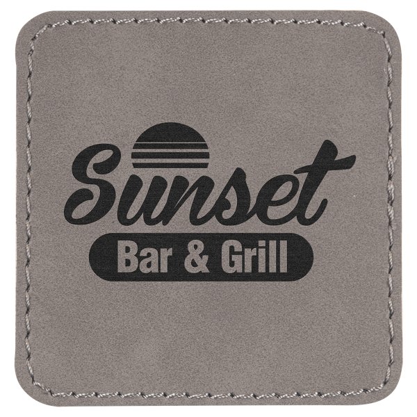 2 1/2" x 2 1/2" Gray Engraved Faux Leather Square Patch with Kota Pro Adhesive - Gray