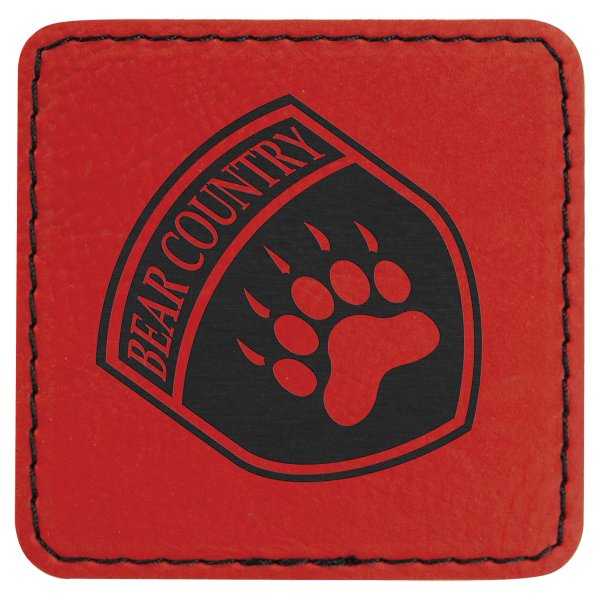 2 1/2" x 2 1/2" Red Engraved Faux Leather Square Patch with Kota Pro Adhesive - Red