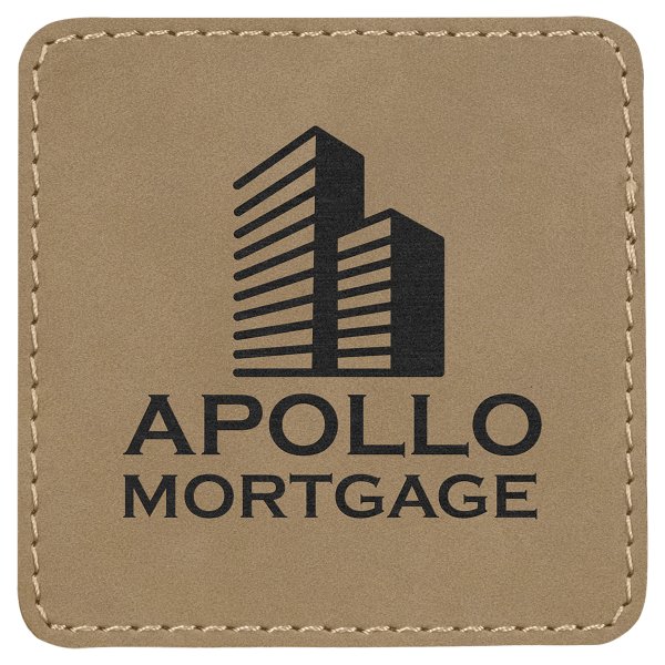 3" x 3" Light Brown Engraved Faux Leather Square Patch with Kota Pro Adhesive - Light Brown