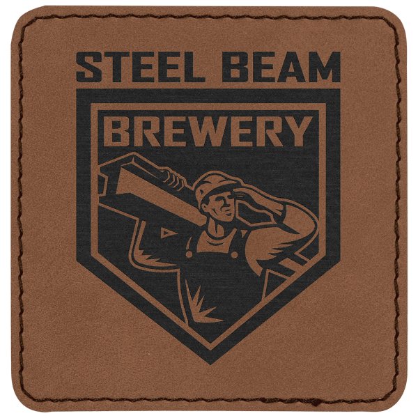 3" x 3" Dark Brown Engraved Faux Leather Square Patch with Kota Pro Adhesive - Dark Brown