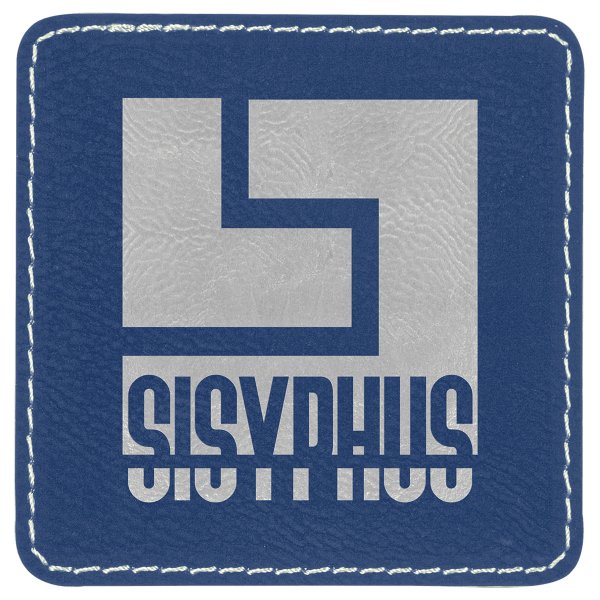 3" x 3" Blue/Silver Engraved Faux Leather Square Patch with Kota Pro Adhesive - Blue