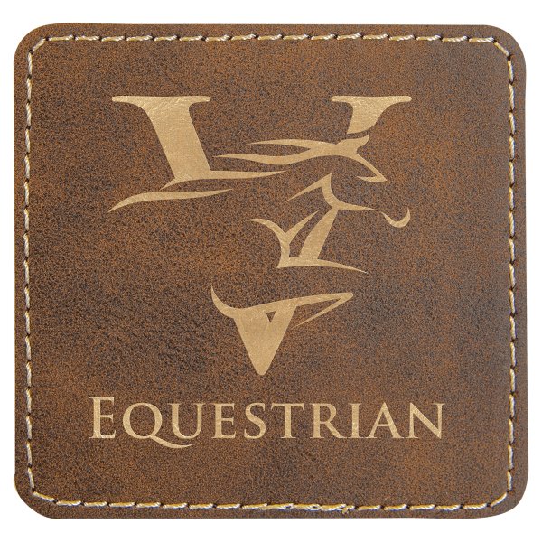 3" x 3" Rustic/Gold Engraved Faux Leather Square Patch with Kota Pro Adhesive - Rustic