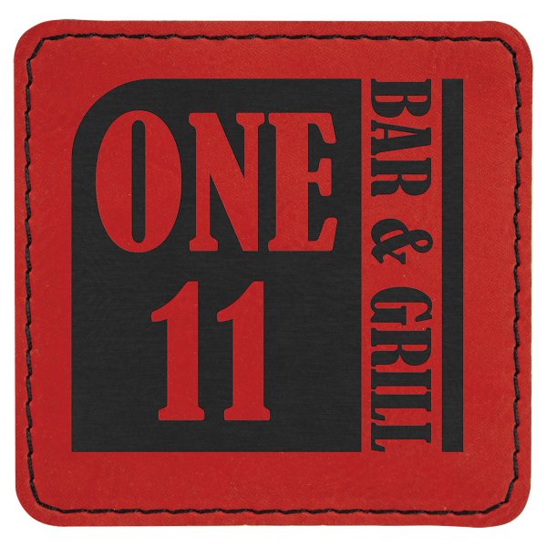3" x 3" Red Engraved Faux Leather Square Patch with Kota Pro Adhesive - Red