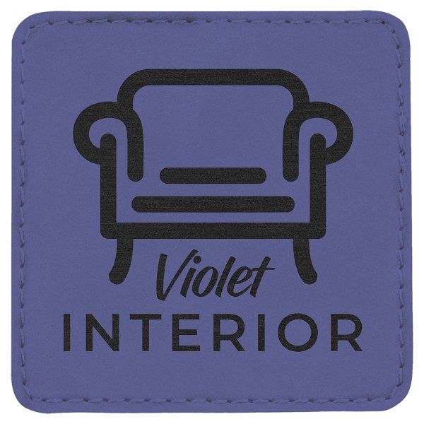 3" x 3" Purple Engraved Faux Leather Square Patch with Kota Pro Adhesive - Purple