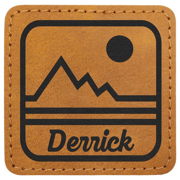 2 1/2" x 2 1/2" Light Brown Premier Engraved Faux Leather Square Patch with Kota Pro Adhesive - Creekside Collection - Light Brown