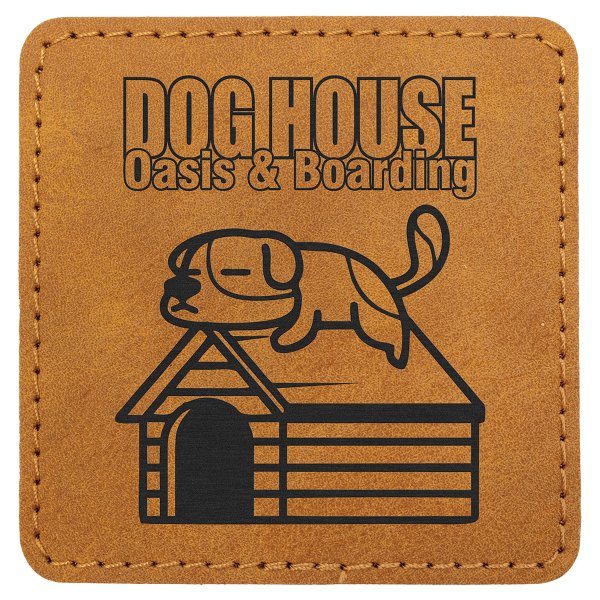 3" x 3" Light Brown Premier Engraved Faux Leather Square Patch with Kota Pro Adhesive - Creekside Collection - Light Brown