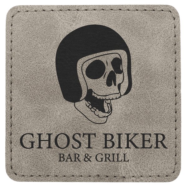 3" x 3" Gray Premier Engraved Faux Leather Square Patch with Kota Pro Adhesive - Creekside Collection - Gray