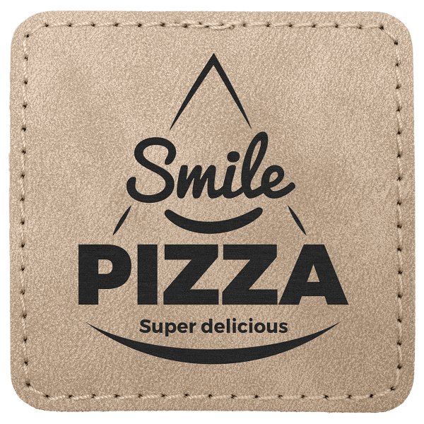 2 1/2" x 2 1/2" Light Tan Premier Engraved Faux Leather Square Patch with Kota Pro Adhesive - Creekside Collection - Light Tan