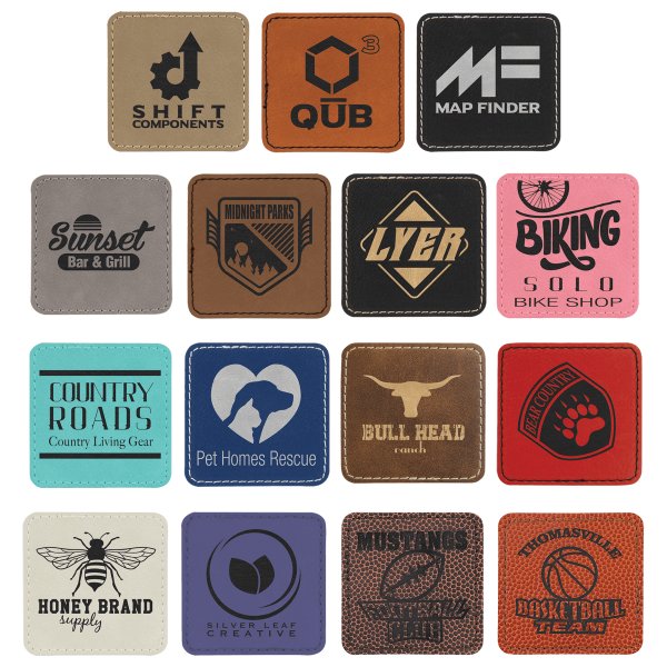2 1/2" x 2 1/2" Square Engraved Faux Leather Patch with Kota Pro Adhesive - Various