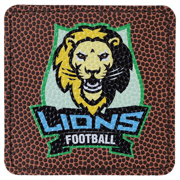 3" x 3" Square Football Engraved Faux Leather Patch with Adhesive - Brown