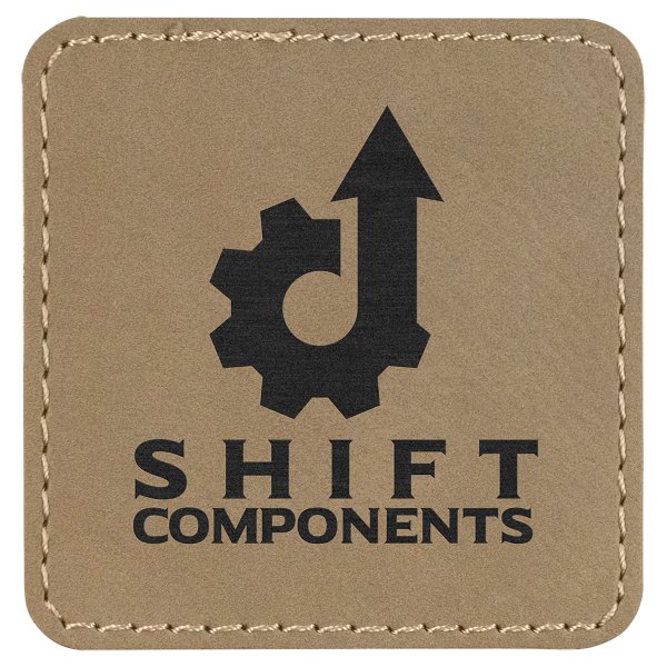 2 1/2" x 2 1/2" Square Light Brown Engraved Faux Leather Patch with Adhesive - Light Brown