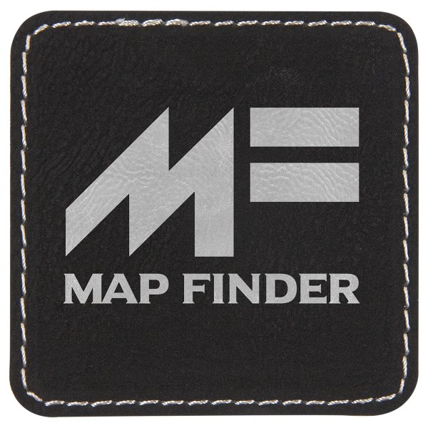 2 1/2" x 2 1/2" Square Black/Silver Engraved Faux Leather Patch with Adhesive - Black