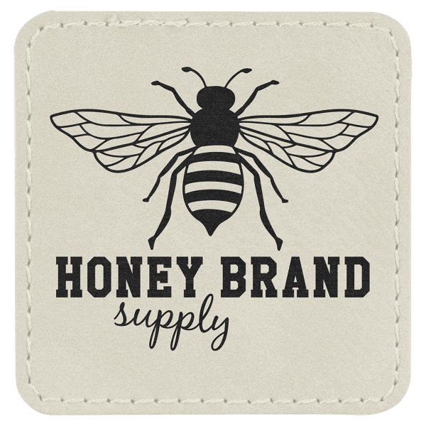 2 1/2" x 2 1/2" Square White Engraved Faux Leather Patch with Adhesive - White