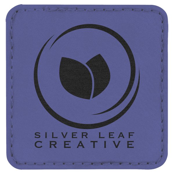 2 1/2" x 2 1/2" Square Purple Engraved Faux Leather Patch with Adhesive - Purple
