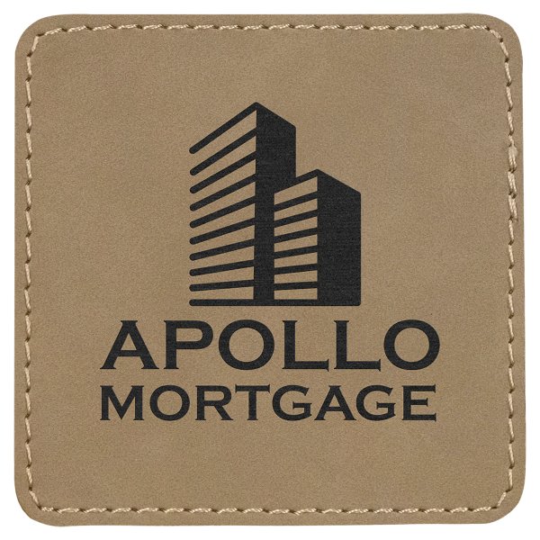 3" x 3" Square Light Brown Engraved Faux Leather Patch with Adhesive - Light Brown