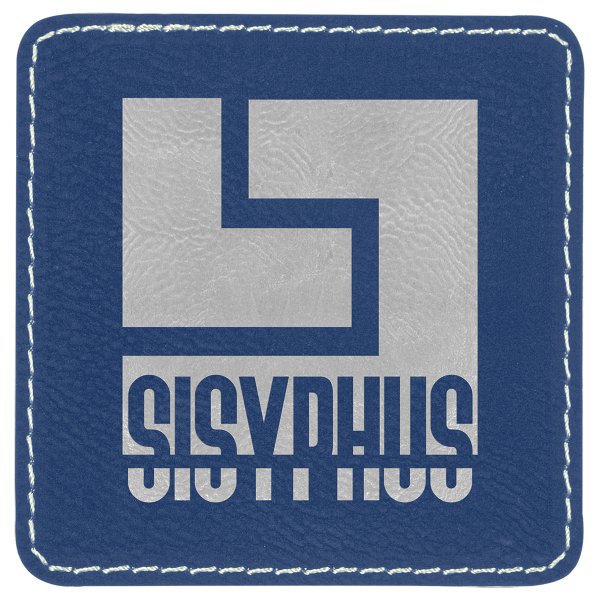 3" x 3" Square Blue/Silver Engraved Faux Leather Patch with Adhesive - Blue