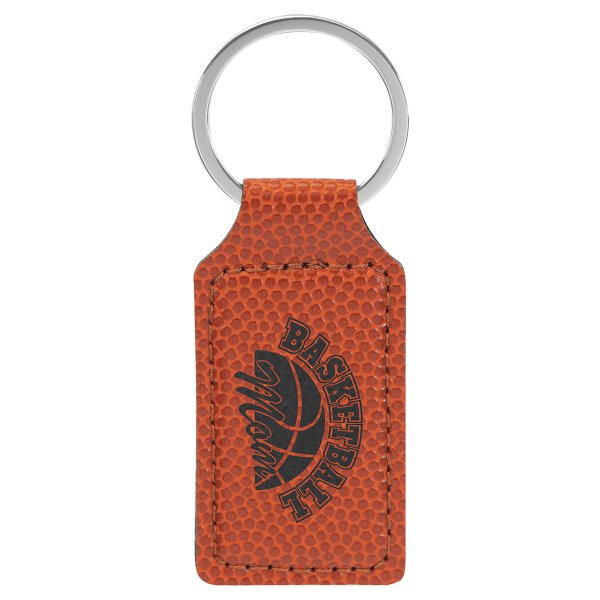 2 3/4" x 1 1/4" Basketball Engraved Faux Leather Rectangle Keychain - Orange