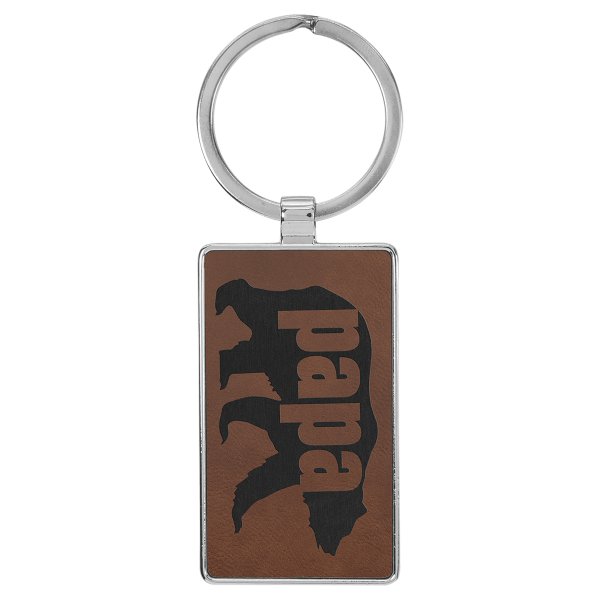 2 3/4" x 1 1/4" Engraved Faux Leather/Metal Dark Brown Rectangle Keychain - Dark Brown