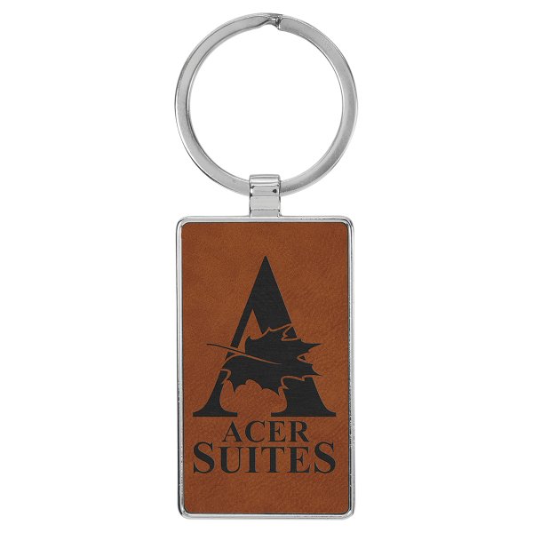 2 3/4" x 1 1/4" Engraved Faux Leather/Metal Rawhide Rectangle Keychain - Rawhide