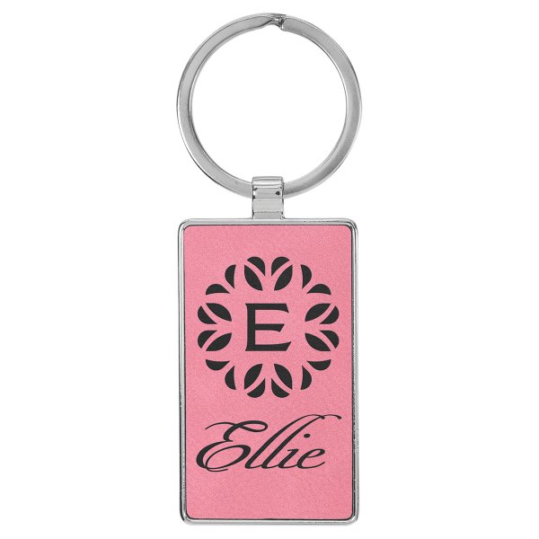 2 3/4" x 1 1/4" Engraved Faux Leather/Metal Pink Rectangle Keychain - Pink