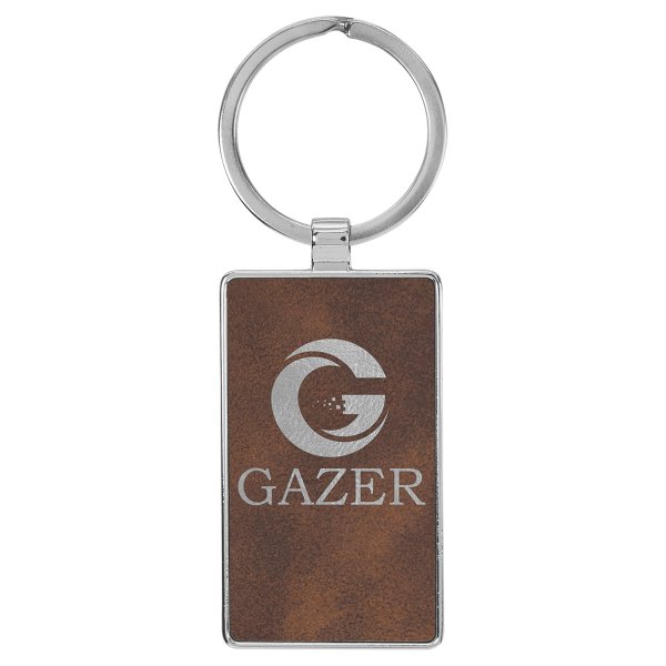 2 3/4" x 1 1/4" Engraved Faux Leather/Metal Rustic/Silver Rectangle Keychain - Rustic
