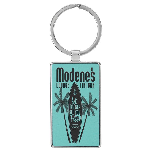 2 3/4" x 1 1/4" Engraved Faux Leather/Metal Teal Rectangle Keychain - Teal