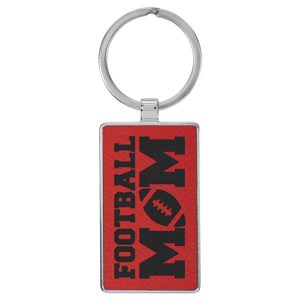 2 3/4" x 1 1/4" Engraved Faux Leather/Metal Red Rectangle Keychain - Red