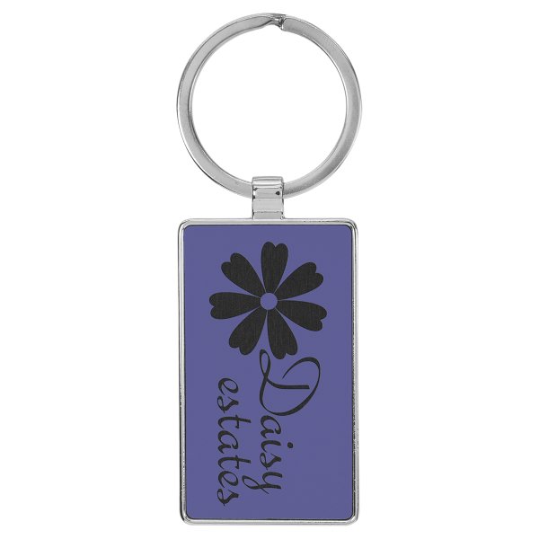 2 3/4" x 1 1/4" Engraved Faux Leather/Metal Purple Rectangle Keychain - Purple