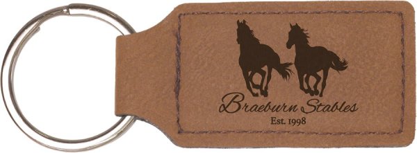 2 3/4" x 1 1/4" Dark Brown Engraved Faux Leather Rectangle Keychain - Dark Brown