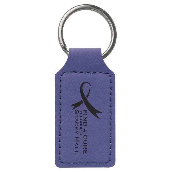 2 3/4" x 1 1/4" Purple Engraved Faux Leather Rectangle Keychain - Purple