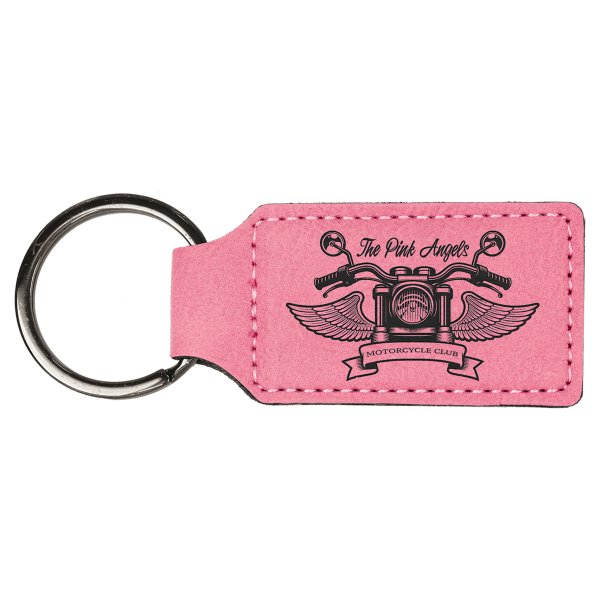 2 3/4" x 1 1/4" Pink Engraved Faux Leather Rectangle Keychain - Pink