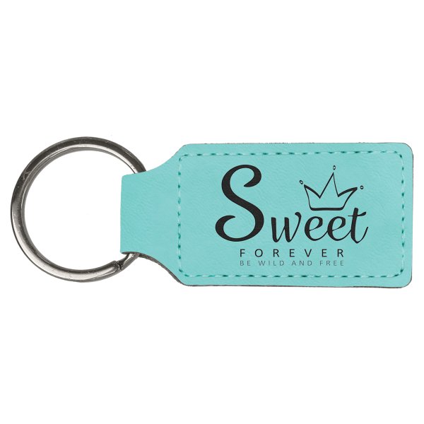 2 3/4" x 1 1/4" Teal Engraved Faux Leather Rectangle Keychain - Teal