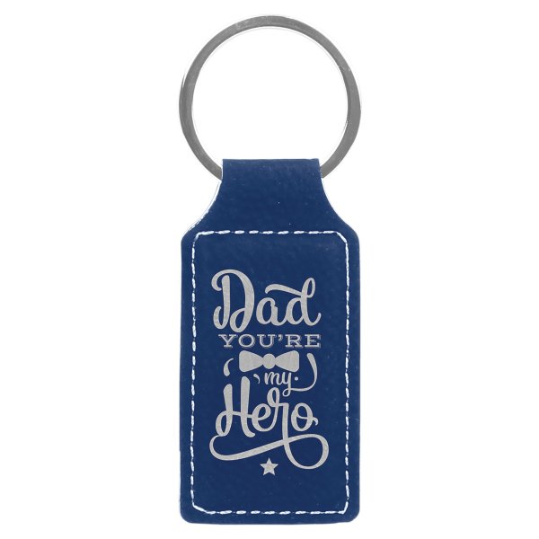 2 3/4" x 1 1/4" Blue/Silver Engraved Faux Leather Rectangle Keychain - Blue/Silver