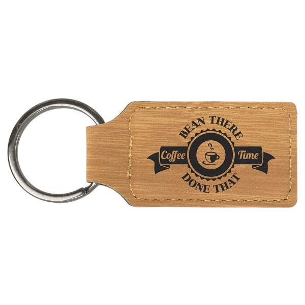 2 3/4" x 1 1/4" Bamboo Engraved Faux Leather Rectangle Keychain - Bamboo