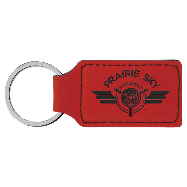 2 3/4" x 1 1/4" Red Engraved Faux Leather Rectangle Keychain - Red
