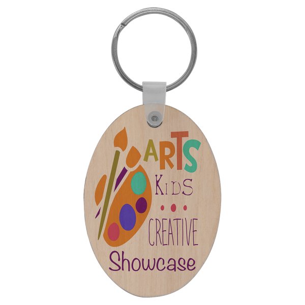 2 5/8" x 1 7/8" Oval Custom Printed Wood Keychain - Default