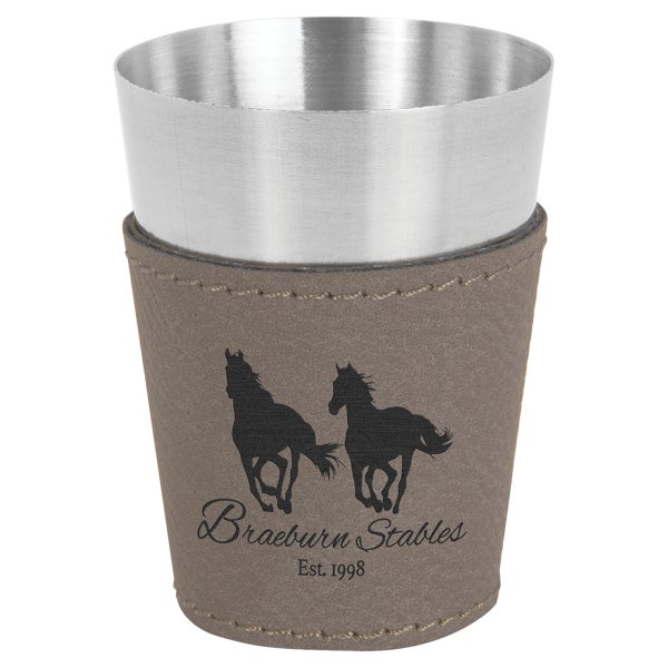 2 oz. Gray Engraved Faux Leather & Stainless Steel Shot Glass - Gray/Silver