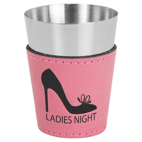 2 oz. Pink Engraved Faux Leather & Stainless Steel Shot Glass - Pink/Silver