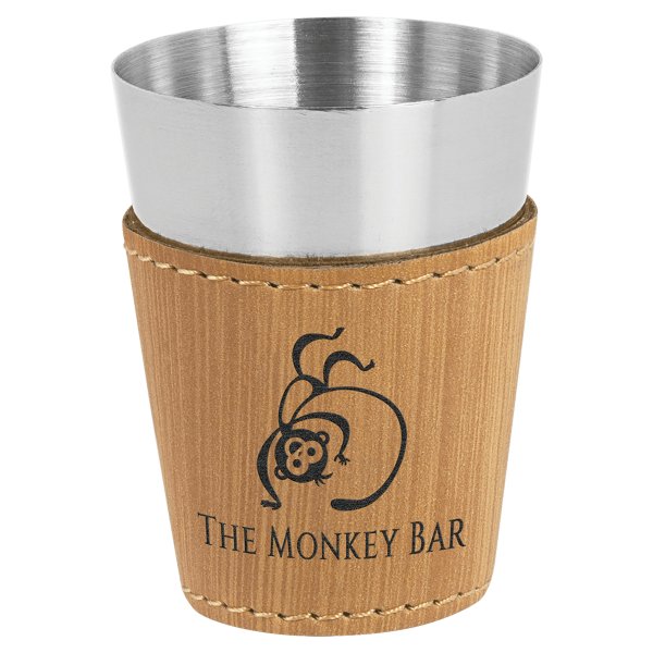 2 oz. Bamboo Engraved Faux Leather & Stainless Steel Shot Glass - Bamboo