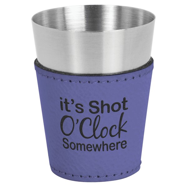 2 oz. Purple Engraved Faux Leather & Stainless Steel Shot Glass - Purple