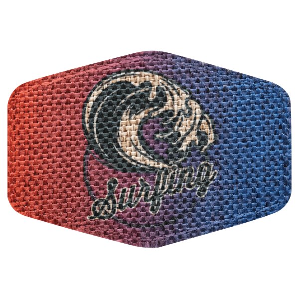 3 1/2" x 2 1/2" Burlap Hex Custom Printed Patch with Adhesive - Burlap