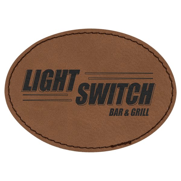 3 1/2" x 2 1/2" Dark Brown Engraved Faux Leather Ova Patch with Kota Pro A dhesive - Dark Brown