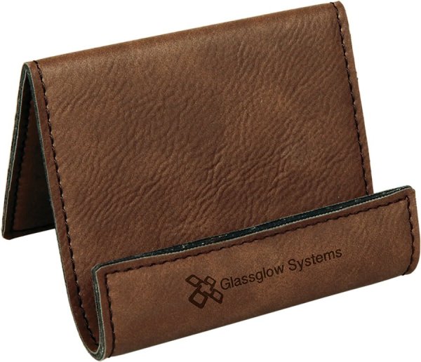 3 1/2" x 2 1/2" Dark Brown Engraved Faux Leather Holder Easel - Dark Brown