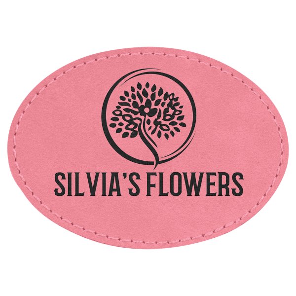 3 1/2" x 2 1/2" Pink Engraved Faux Leather Oval Patch with Adhesive - Pink