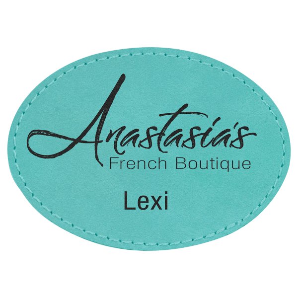 3 1/2" x 2 1/2" Teal Engraved Faux Leather Oval Patch with Adhesive - Teal