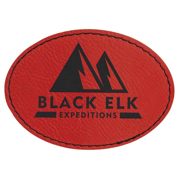 3 1/2" x 2 1/2" Red Engraved Faux Leather Oval Patch with Adhesive - Red