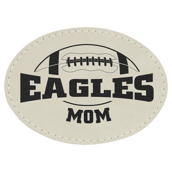 3 1/2" x 2 1/2" White Engraved Faux Leather Oval Patch with Adhesive - White